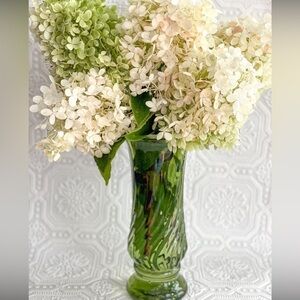 Inarco E-5442 Avocado Green Ribbed Vase depression era glass